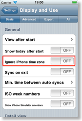 CalenGoo's settings to ignore the device's time zone.