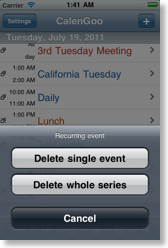 Delete options for a recurring event
