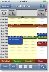 Calendar selection bar at the bottom of the screen
